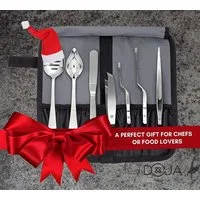 UE Stock Kochbesteck-Set Barcelona Küchen Chef Kochutensilien 7-teilig (Edelstahl Plating Kit Kuechen-Werkzeug Koch Set - Deko Garnieren Gadgets - PERFORIERTLÖFFEL - DEKOLÖFFEL - SPREIZSPACHTEL - FISCHKNOCHENENTFERNER-ZANGE - PRÄZISE PINZETTEN, 7-tlg
