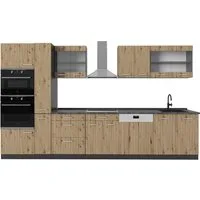 Vicco Küchenzeile R-Line, Artisan Eiche/Anthrazit, 350 cm mit Hochschrank, ohne Arbei...