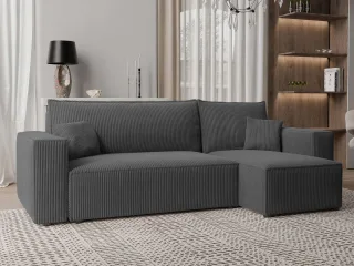 Ecksofa Schlafsofa Sofa ADARA in Stoff Poso Dunkelgrau Ottomane Rechts