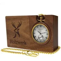 Holzwerk Taschenuhr HANNOVER 2 in 1 Holz Tisch Uhr, Kette & Etui, Braun, silber, Gold, (Set, inkl. Kette)