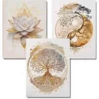 Zyronn Leinwandbild 3Pcs Lebensbaum Yin Yang Leinwand Bilder Malerei Poster Ohne Rahmen, (3 St), Wandbilder Wohnzimmer Schlafzimmer Badezimmer Wanddeko