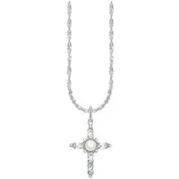 THOMAS SABO Kette mit Anhänger Cross Romance, mit Zirkonia (synth) - mit Süßwasserzuchtperle