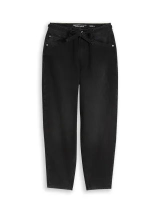 Denim Tom Tailor - TTADEA BARREL Jeans mit Gürtel dark stone black black denim - Gr. - XS