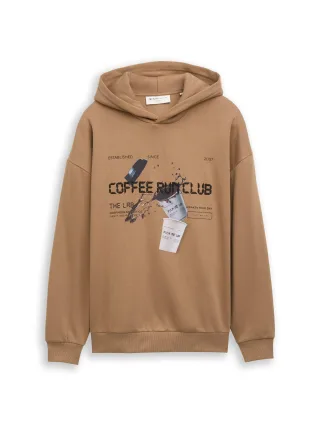 Denim Tom Tailor - Relaxed Fit Hoodie Sweatshirt mit Print malt brown - Gr. - M
