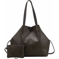 ITALYSHOP24 Schultertasche Damen Tasche SET 2in1 Umhängetasche XXL Shopper Reise Urlaub Outdoor, Henkeltasche Hobo Tote Bag + Crossbody / Schmucktasche Leder Optik