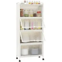 COSTWAY Hochschrank 5-stufig Küchenregal mit aufklappbaren PC-Türen & Rollen
