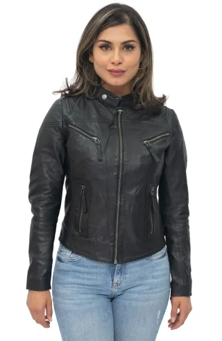 Lässige Slim-Fit-Bikerjacke aus Leder für Damen – Tulsa