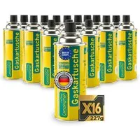 Campingman Gaskartusche Gaskartuschen 227g MSF-1A im –Unkrautbrenner & Gasgeräte, 16 St., Butangas Kartusche mit Ventil für Campingkocher