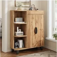 Merax Schuhschrank Schmal Schuhregal Holzoptik Mehrzweckschrank (80 x 32 x 99 cm (L x B x H), 1-St) Schuhschrank mit 2 Türen, offenen Regalen & Stauraum