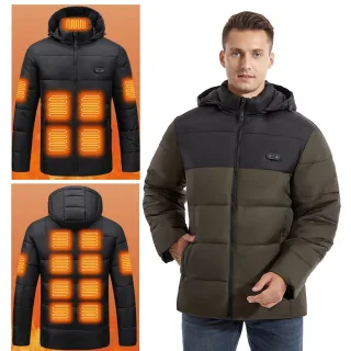 TENGOO HJ-15G Unisex Cotton-padded Heated Jacket - 15 Heating Areas, USB/DC Charging, Winter Electric Thermal Warm Jacke