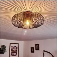 hofstein Deckenleuchte »Pieris« runde Deckenlampe aus Metall in Schwarz/Kupfer, ohne Leuchtmittel, E27, Retro-Leuchte mit Lichteffekt durch Gitter-Optik