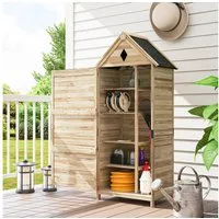 Outsunny Gerätehaus wasserdicht, mit Asphalt-Satteldach, Ablage, Tür, BxT: 80x49 cm, (Gartenschuppen, 1 St., Lagerschuppen), 80 x 49 x 170 cm, für Garten, Terrasse, Naturholz
