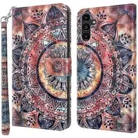 CLM-Tech Handytasche Hülle für Samsung Galaxy A14 5G Tasche aus Kunstleder Klapphülle (Malerei Blume bunt, Handyhülle Wallet Flip Case Cover Etui), Standfunktion, Kartenfächer, Magnetverschluss