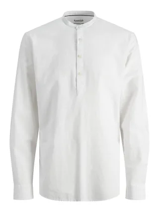 JACK&JONES - JJESUMMER TUNIC LINEN BLEND SHIRT LS SN white - Gr. - XL