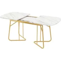 BBWL Esstisch Weißer Erweiterbarer Esstisch mit Marmorstruktur und Gold-Metallbeinen (140 bis 180 x 80 cm moderner minimalistischer Luxusstil robuste MDF-Tischplatte belastbar bis 60 kg eleganter rechteckiger Tisch für 4 bis 6 Personen vielseitig erw
