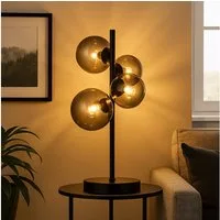 GLOBO LIGHTING LED Tischleuchte, Leuchtmittel inklusive, Warmweiß, Tischlampe Tischleuchte Nachttischlampe schwarz Glaskugel rauch LED