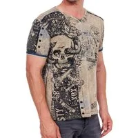 R-NEAL T-Shirt Designer Herren T-Shirt Verwaschen All Over Skull Print Rocker Shirt