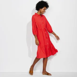 Midi-Hemdblusenkleid, Damen,  Orange, Viskose, by Lands' End