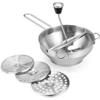 OSTWOLKE Passiersieb Passiergerät Edelstahl mit 3 Siebeinsatz Passiermühle, Edelstahl, (5-St), für Suppe Marmelade Baby Brei Saucen
