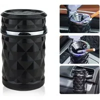 Bolwins Aschenbecher Q92C LED Autoaschenbecher Schwarz für Getränkehalter mit Deckel, KFZ Aschenbecher mit LED Beleuchtung