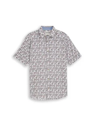 Tom Tailor - Regular Fit Kurzarmhemd mit Leinenanteil white palm tree design - Gr. - M