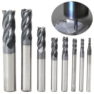 8PCS Carbide 4-Flute End Mill Set Tungsten Steel 2-12mm CNC Milling Machine Router bits for Cutting Metal Steels Wood Pl