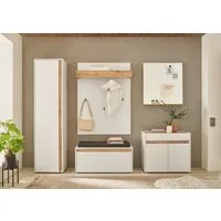 Home affaire Garderoben-Set GIRON/CiTY, moderne Garderobe, Komplettset mit viel Stauraum, (Komplett-Set, 5-St), enthält Schrank, Kommode, Spiegel, Paneel & Schuhbank +Sitzkissen