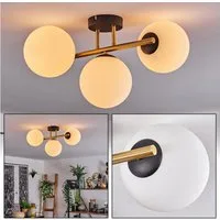 hofstein Deckenleuchte Deckenlampe aus Metall/Glas in Schwarz/Goldfarben/Milchglas/Weiß, ohne Leuchtmittel, Leuchte im Retro/Vintage-Design mit Glasschirm (15 cm), 3 x E14