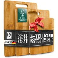 Loco Bird Schneidebrett 3er Set - 1x 33x22cm, 1x 28x22cm, 1x 15x22cm, Bambus, (Holzschneidebretter, 3-St., Holz-Brett für die Küche), Antibakterielles Schneidebrett aus Holz