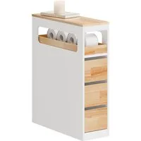 SoBuy Beistellwagen BZR54, Badezimmerschrank mit Rollen, Badschrank schmal, Kommode, Küchenwagen schmal Nischenwagen Badezimmerregal mit Rädern, ausziehbar