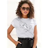LASCANA Kurzarmshirt mit Frontdruck, T-Shirt aus Baumwolle, Printshirt, Basic