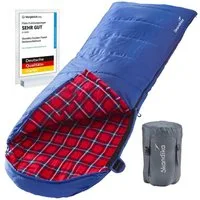 Skandika Deckenschlafsack Dundee Baumwollflanell, Koppelbar, Kopfteil mit Kordel (Reißverschluss mit Webband-Klemmschutz, Innentasche mit Klett), 3 Jahreszeiten, bis -20°C, Packsack mit Kompressionsbändern, 220x80cm