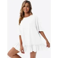 Imily Bela Shirtkleid Damen mit Rüschen Rundhals Oversize Sommer Strand Tunika (Packung, 1-tlg., 1per-Pack) mit Rundhalsausschnitt in Unifarbe