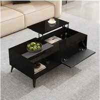 STILVORA Couchtisch mit Stauraum,Beistelltisch Esstisch mit Offene Regale,klappbar (Packung, 1-St., Moderner schwarzer Hochglanz-Couchtisch,Stilvoller Beistelltisch), Höhenverstellbarer Couchtisch, klappbarer Esstisch