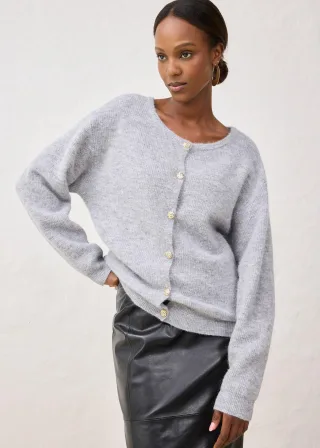 bonprix Strickjacke aus wärmendem Alpaka-Mix, grau, Gr.36/38 (S), elegante Strickjacke mit Alpakawolle