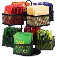 TUWENA Teebox Teebeutelhalter aus Metall,2-Etagen drehbar Teebeutel-Aufbewahrungsbox