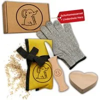 Eli Taschenmesser Schnitzmesser Kinder - inkl. Schnitzholz und Handschuhe, (Beidhändig - rostfreier Stahl - Griff aus Buchenholz, Kinderschnitzmesser - Schnitzwerkzeug - Outdoor Messer), Kindermesser - Schnitzset - Kindertaschenmesser