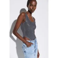 No Matter What Blusentop Strass-Druckknopf-Body
