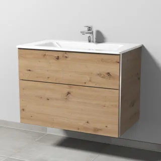 Sanipa 3way Glas-Set Glas-Waschtisch und Unterbau mit 2 Auszügen, Eiche Natural-Touch BR20285