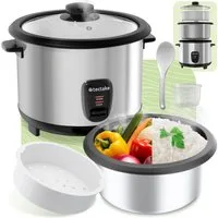 tectake Reiskocher Dampfgarer mit Dampfgareinsatz, 1,8 l, Warmhaltefunktion, 700 W, Warmhaltefunktion, hitzebeständige Griffe