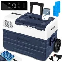 KESSER Kühlbox Kompressor Kühlbox elektrisch Gefrierbox APP-Steuerung USB-Anschluss, 42 l, 12/24 V 230V, +Teleskopstange, 2x Kühlbox Räder Kühlschrank -20 °C