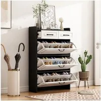 Merax Schuhkipper Schuhschrank mit 3 Klappen und 2 Schubladen, Schmal Schuhregal (1 St), Schuhkommode mit schubladen, Schuhregal Landhaus