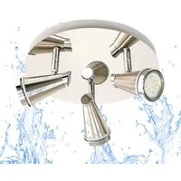 TRANGO LED Deckenstrahler, 3-flammig 1009-32R LED Badleuchte IP44 WET in Rondell, Bad Deckenleuchte in Nickel matt & Chrom, Flurlampe, WC Lampe, Deckenlampe, Deckenstrahler, inklusive 3x 5 W GU10 LED Leuchtmittel Spots schwenkbar