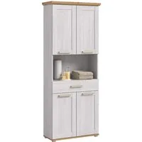 welltime Hochschrank COSENZA, Höhe 187cm, 4 Türen, 1 Schubkasten, 1 offenes Fach (1-St., in Landhausoptik, mit weiteren Artikel der Serie kombinierbar) Hochschrank, Bad, Badezimmerschrank