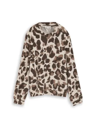 Tom Tailor - Cosy Langarmshirt mit Muster beige melange brown leo print - Gr. - XXXL