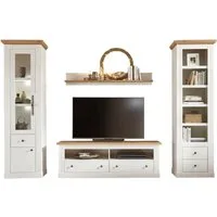 OTTO home Wohnwand Sherwood, Anbauwand im Landhausstil, Komplettset, Wohnzimmer-Set, (Set, 4-St), enthält Regal, Vitrine, Lowboard und Wandregal, in 2 Farben erhältlich