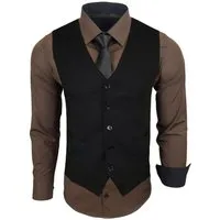 Baxboy Langarmhemd Baxboy Langarmhemd Herren-Hemd Slim-Fit Hemd + Weste + Krawatte SET