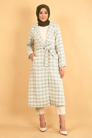 Breiter Kragen Chanel Fabric Kaschmir Mantel Khaki
