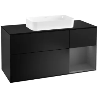 Villeroy und Boch Finion Waschtischunterschrank G302GKPD 120cm, Abdeckplatte black matt, Emotion, Regal rechts Anthracite matt, Black matt lacquer