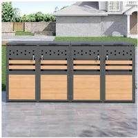 OKWISH Mülltonnenbox mit Klappdeckel,trash storage compartments,Abschließbar (Set, 4 St., horizontale Holzmaserungspaneele, ohne Mülltonne), Vier Türen,Rautenförmige Ausschnitte